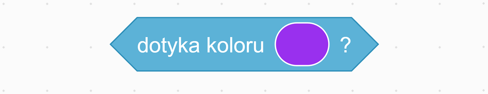 Zrzut ekranu bloku "dotyka koloru?" z wybranym kolorem fioletowym. 