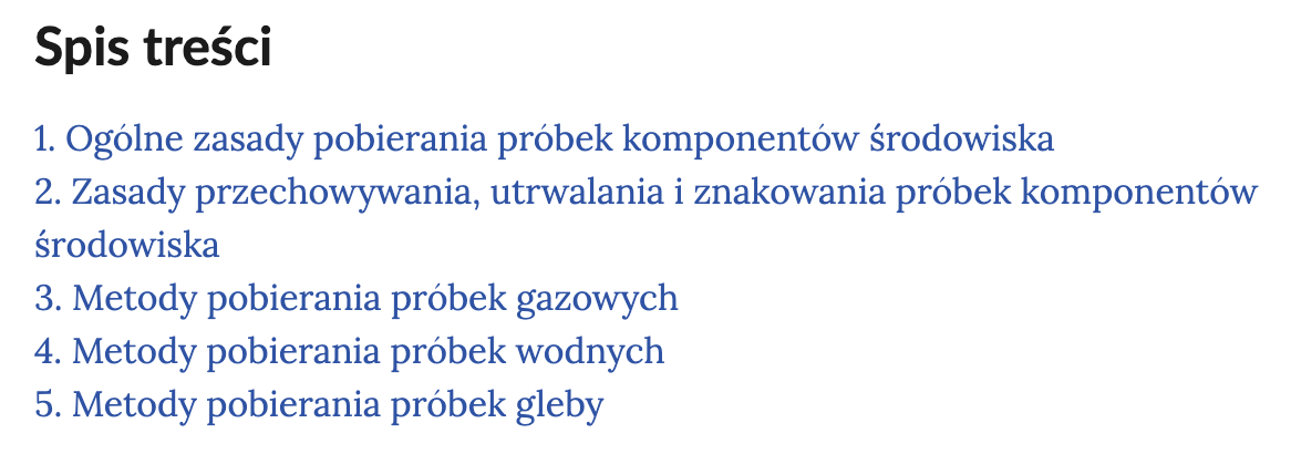 Ilustracja przedstawia spis treści galerii zdjęć złożony z pięciu punktów.