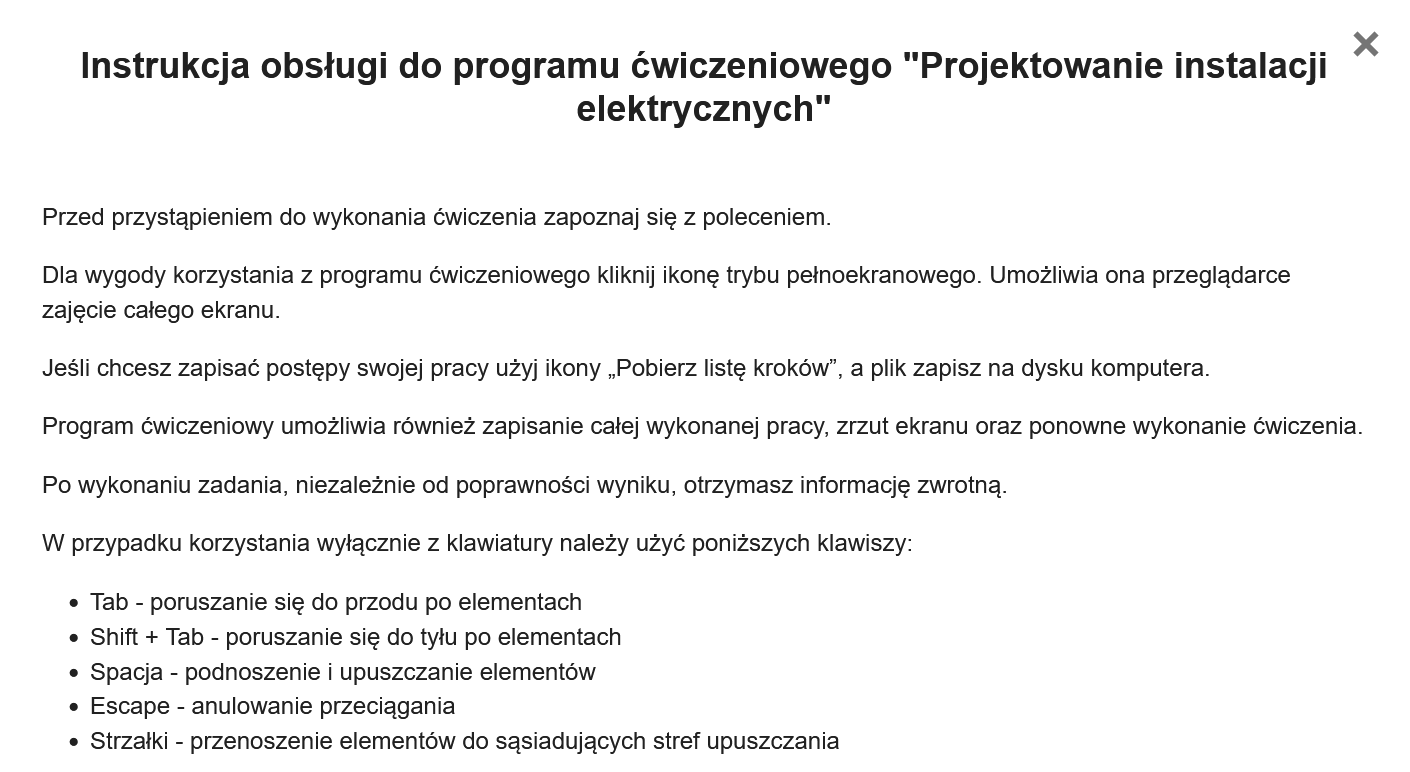 Ilustracja przedstawia przykładowy widok na okno instrukcji obsługi symulatora.