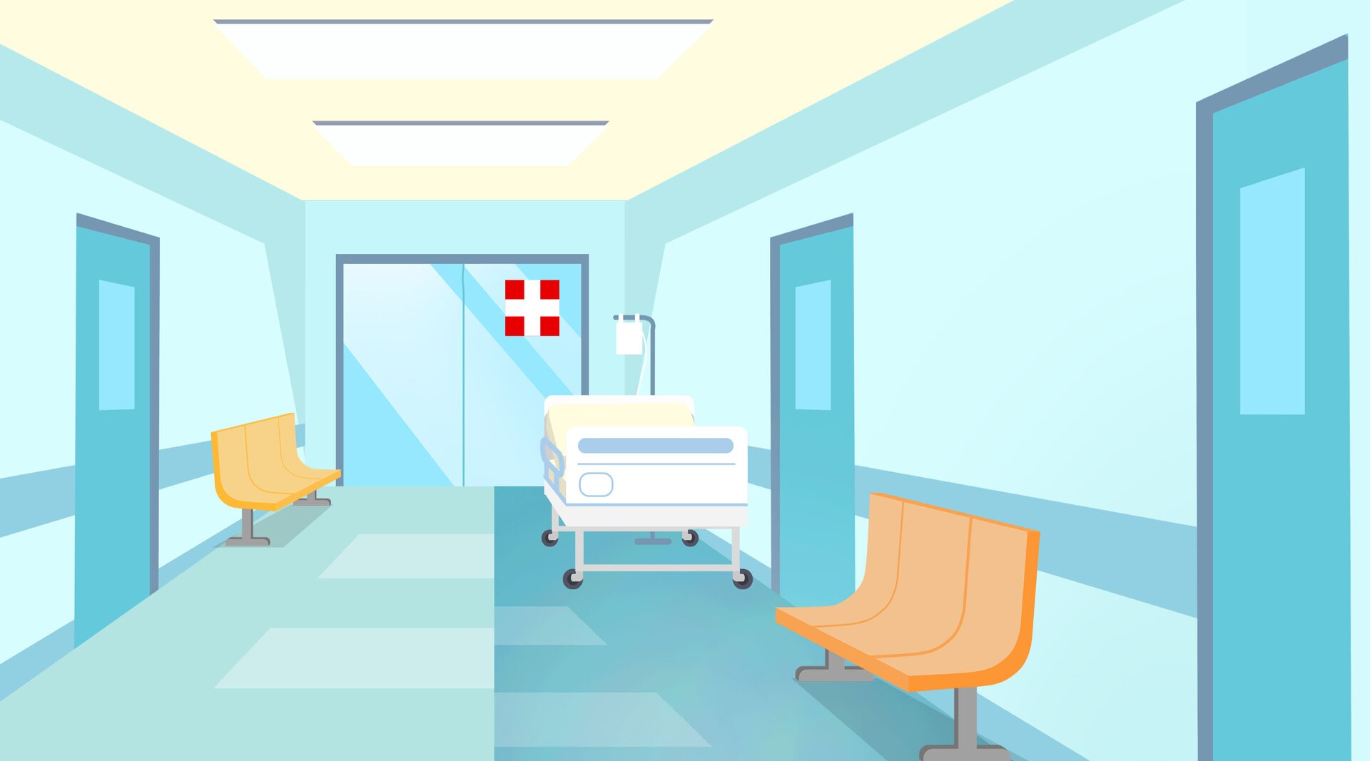 Ilustracja przedstawia korytarz szpitalny.