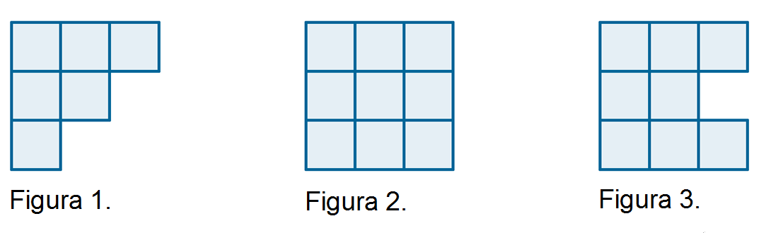 Na rysunku widać trzy figury. Pierwsza figura składa się z sześciu kwadratów, druga figura składa się z dziewięciu kwadratów, a trzecia figura składa się z ośmiu kwadratów.