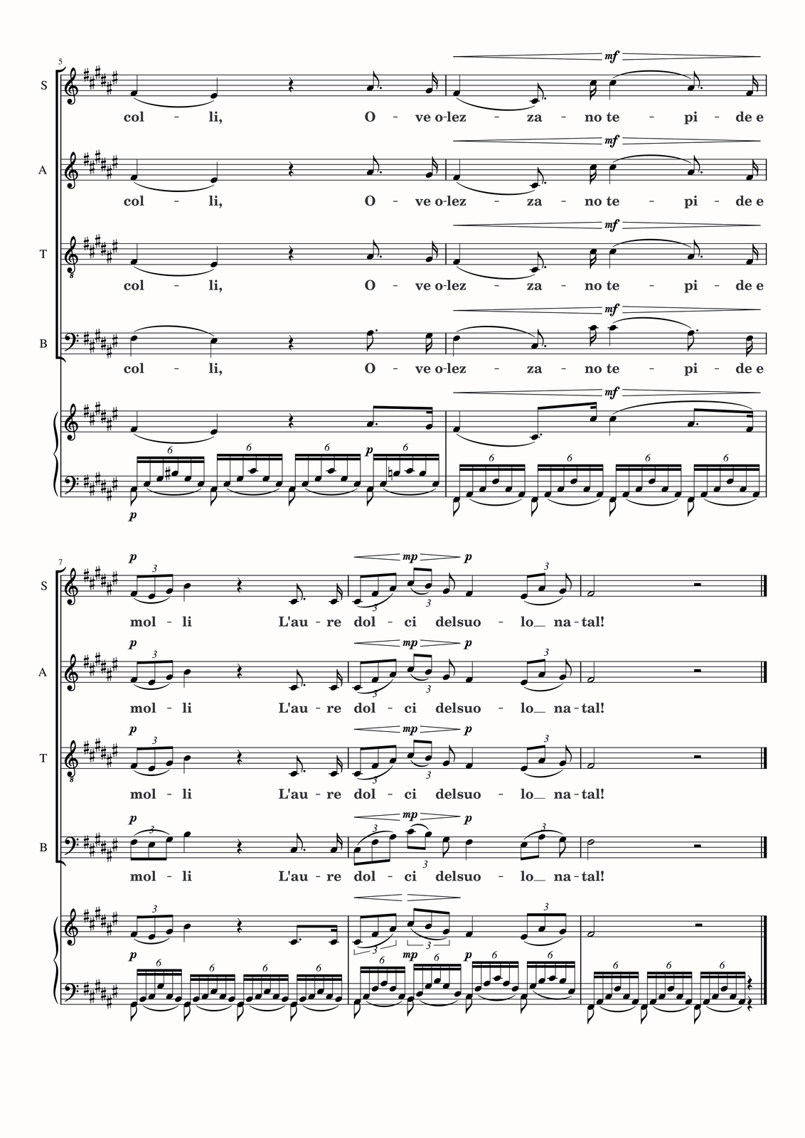 Partytura do utworu „Va pensiero” [czytaj: wa pensjero], takty 5‑9