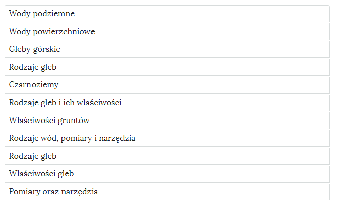 Przykładowy wygląd zakładek zawierających interaktywne materiały sprawdzające