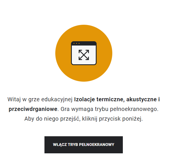 Przykładowy widok z instrukcją uruchomienia trybu pełnoekranowego