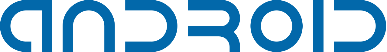 Logo Androida od dwa tysiące siódmego do dwa tysiące czternastego roku. Gruba niebieska czcionka, litery rozstrzelone i schematyczne.