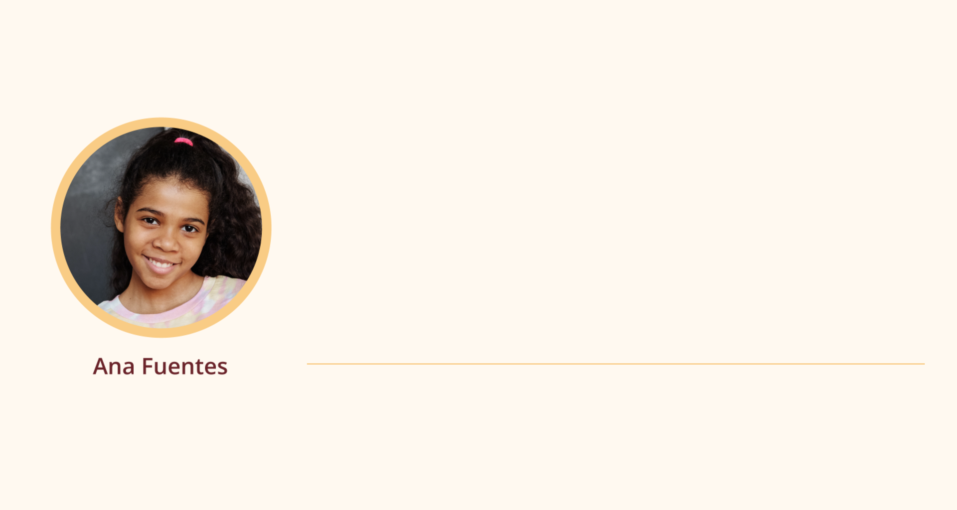 Grafika ze z nazwą użytkowniczki forum Ana Fuentes oraz jej zdjęciem. Fotografia przedstawia dziewczynkę, która uśmiecha się szeroko.  