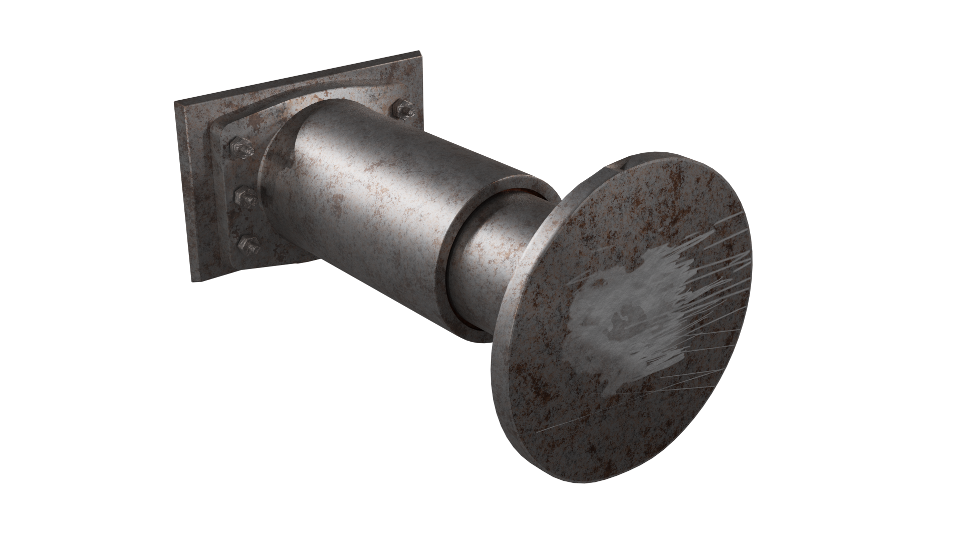 Ilustracja przedstawia rysy na urządzeniu zderzakowym. Objawia się to licznymi i głębokimi rysami na powierzchni tarczy zderzaka.