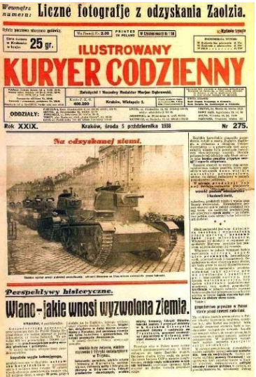 Ilustracja przedstawia stronę tytułową gazety Ilustrowany Kuryer Codzienny. Gazeta wydawana w języku polskim.