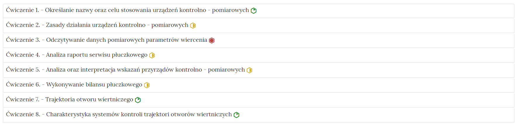 Przykładowy wygląd zakładek zawierających interaktywne materiały sprawdzające