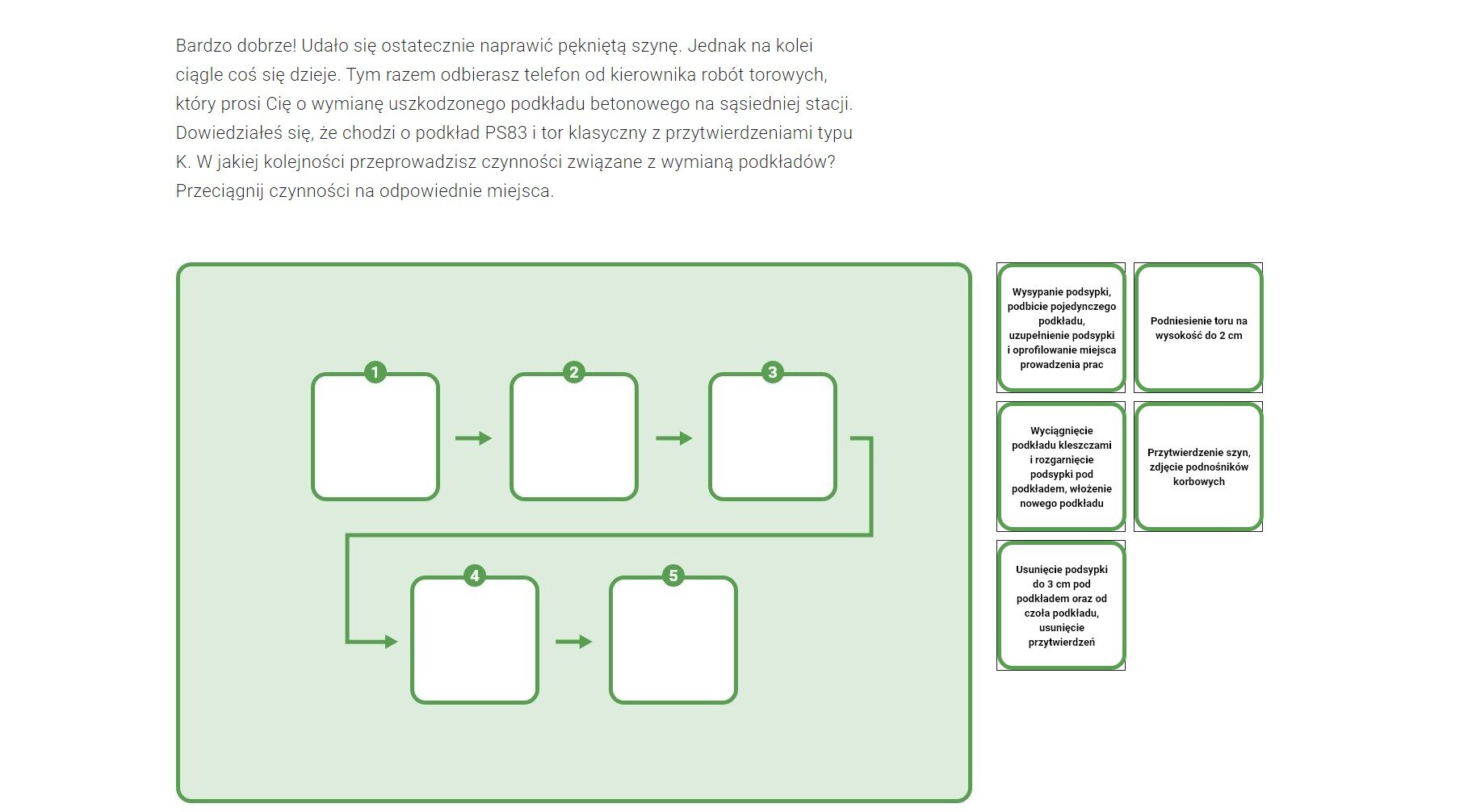 Ekran z przykładowym zadaniem Drag&amp;Drop