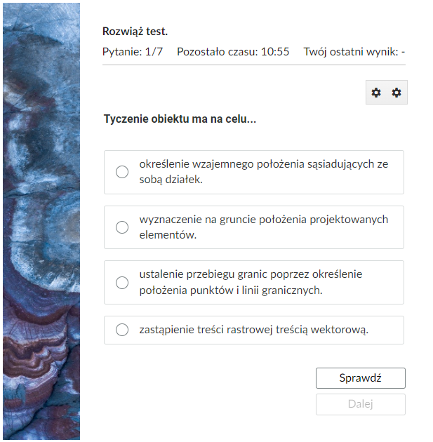 Przykładowy ekran pytania testowego