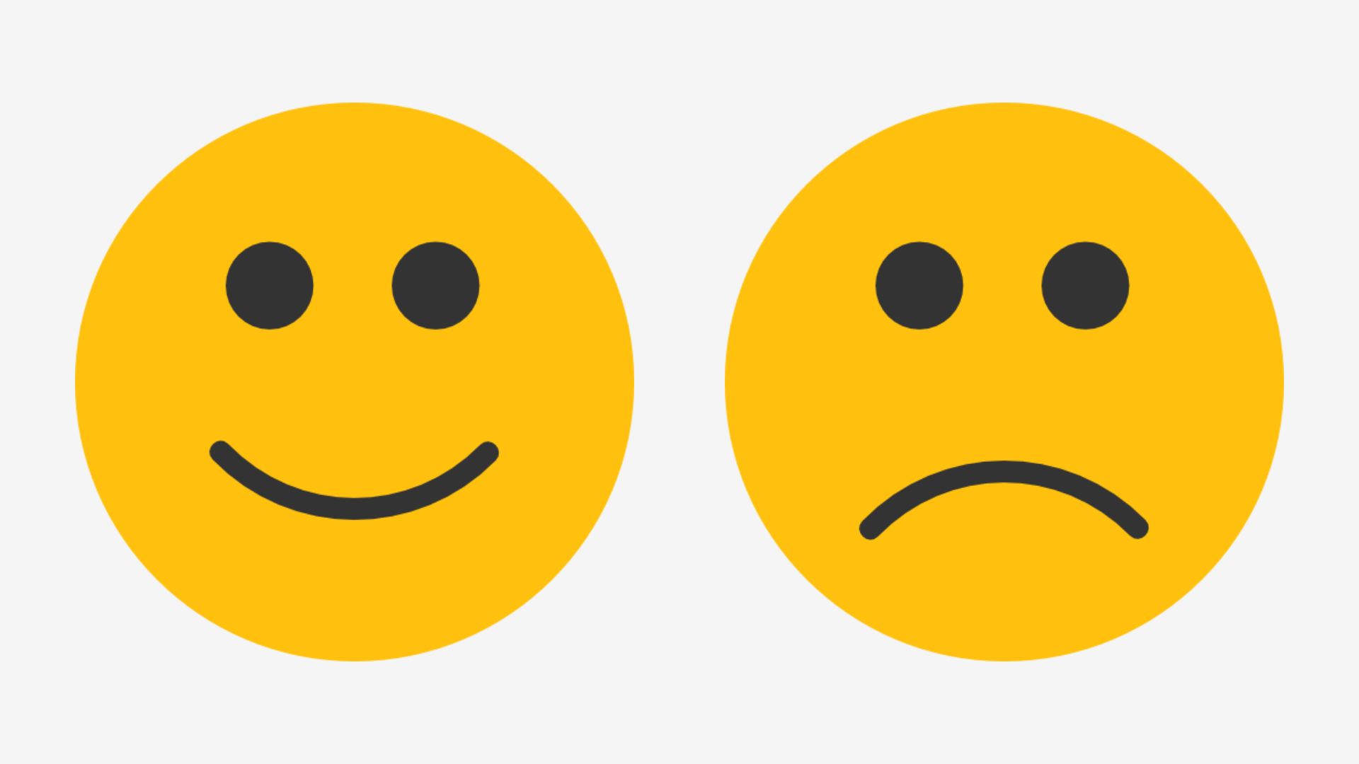 Grafika przedstawia dwa emotikony. Emotikon z lewej przedstawia minę uśmiechniętą. Emotikon po prawej przedstawia minę smutną.