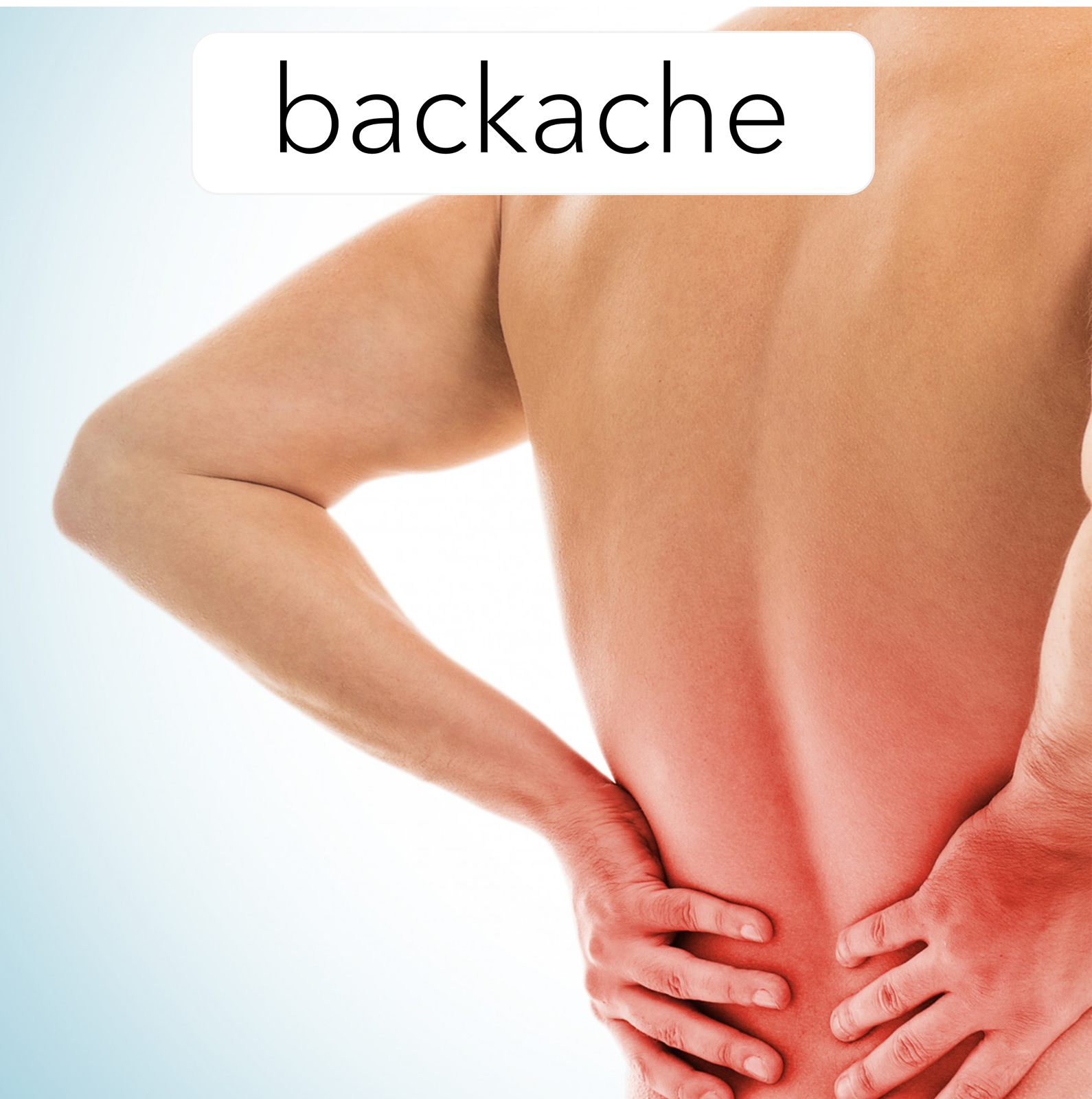 Zdjęcie przedstawia nagie plecy mężczyzny, który trzyma dłonie na zaczerwienionych nerkach. Na ilustracji u góry znajduje się podpis:  unhealthy backache