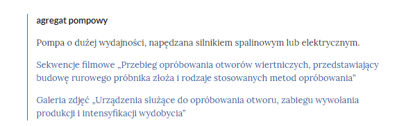 Przykładowe pojęcie ze słownika wraz z powiązanymi materiałami multimedialnymi