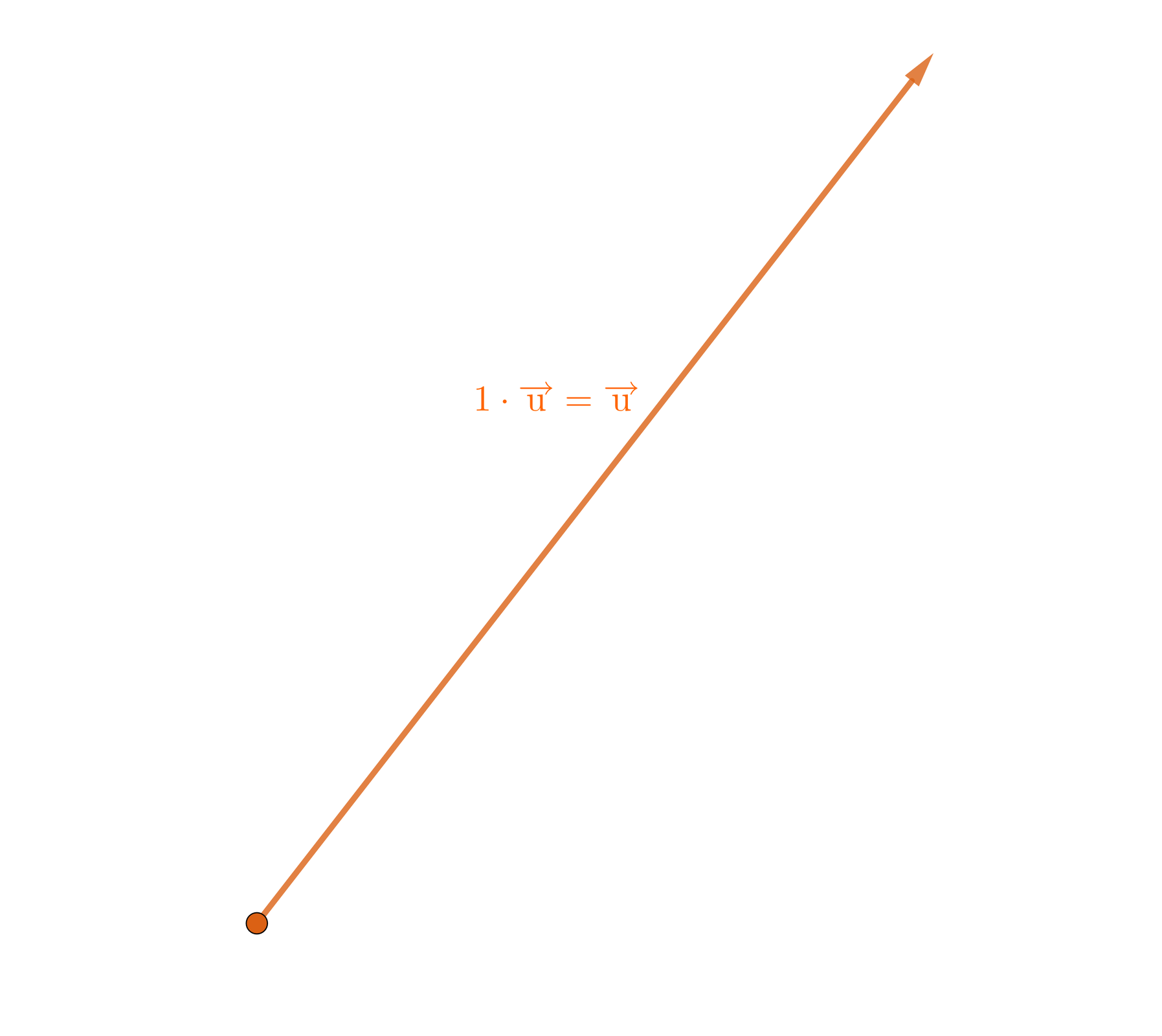 Na ilustracji znajduje się wektor pokazujący na górę w skos. Po prawej stronie wektora znajduje się następujące równanie: jeden razy wektor U równa się wektor U.