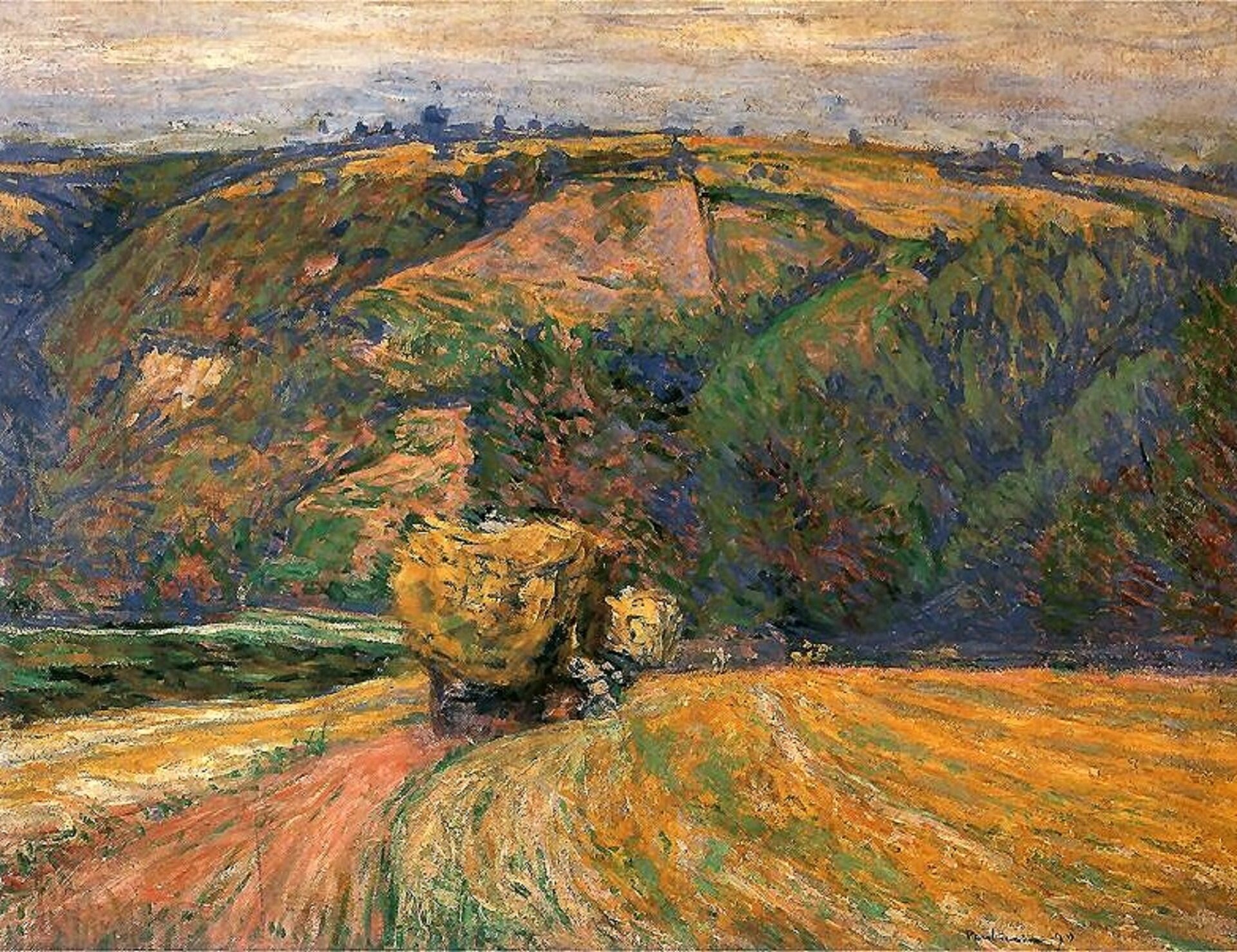 Ilustracja przedstawia obraz impresjonistyczny „Wóz z sianem” autorstwa Józef Pankiewicz. Pokazuje on wóz pełen siana . W tle znajduje się górski krajobraz.