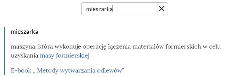 Widok pojęcia w słowniku i odnośnika przekierowującego do odpowiedniego materiału multimedialnego. Od góry znajduje się wytłuszczone pojęcie, poniżej definicja, a pod nią link do rozdziału, w którym wykorzystywane jest dane pojęcie. 