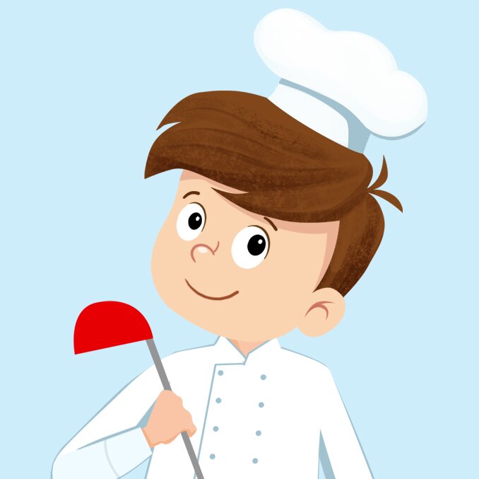 Ilustracja przedstawia chłopca przebranego za kucharza. 