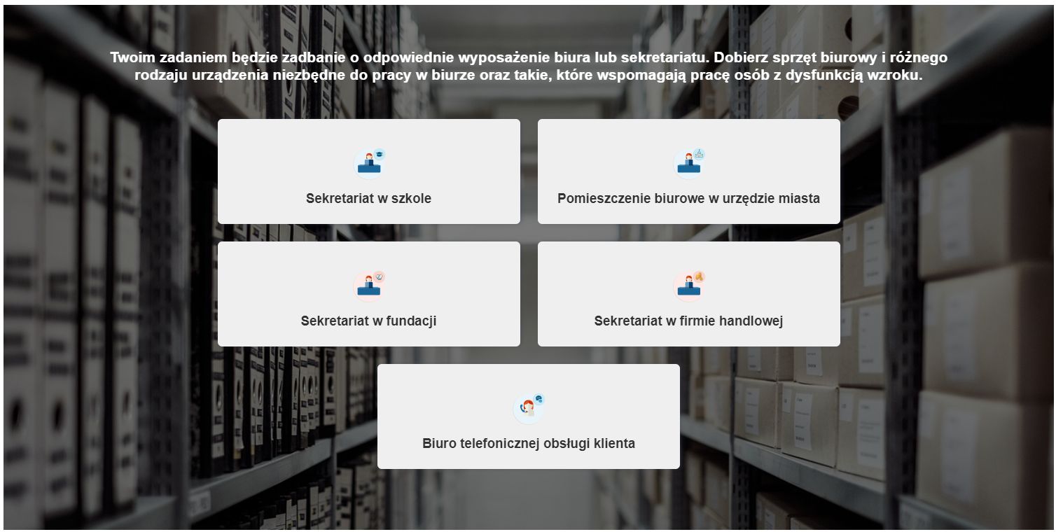 Widok ekranu programu ćwiczeniowego do projektowania przez dobieranie