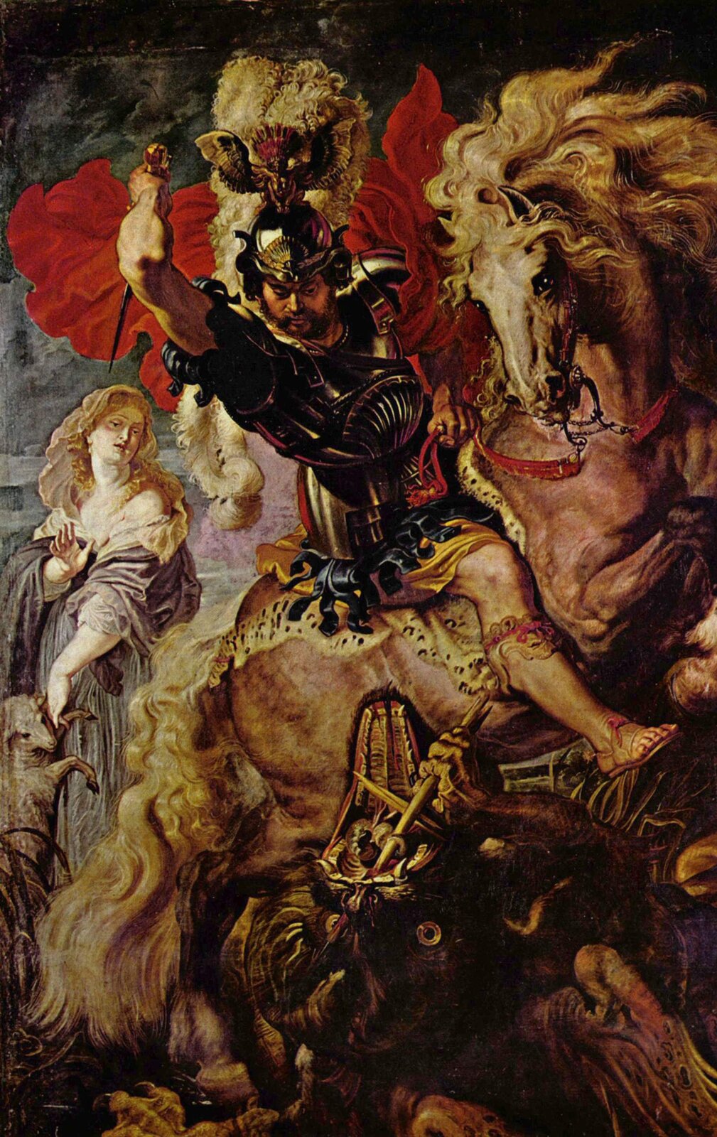 Święty Jerzy walczący ze smokiem Źródło: Peter Paul Rubens, Święty Jerzy walczący ze smokiem, 1606–1608, olej na płótnie, domena publiczna.