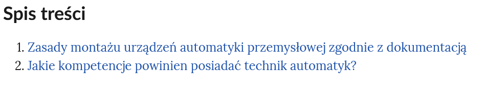 Grafika przedstawia wygląd spisu treści multimedium. Spis ma formę punktów opatrzonych tytułami.