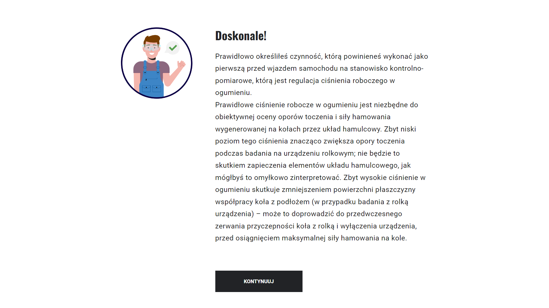 Ekran z pozytywną informacją zwrotną