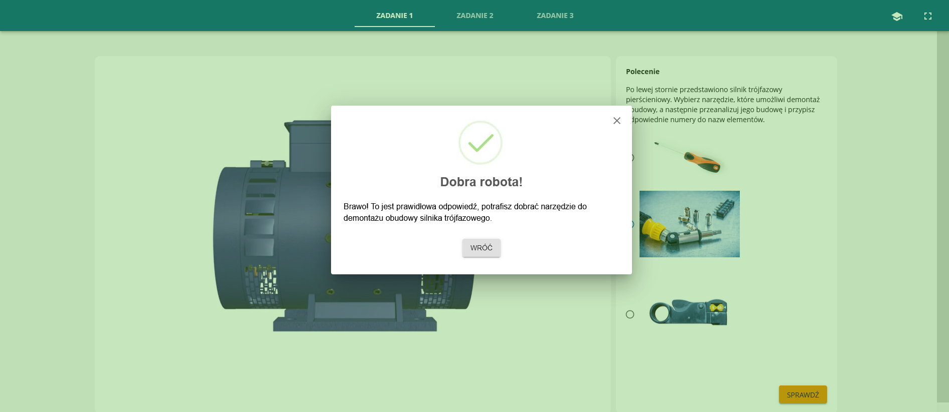 Przykładowa informacja zwrotna symulatora