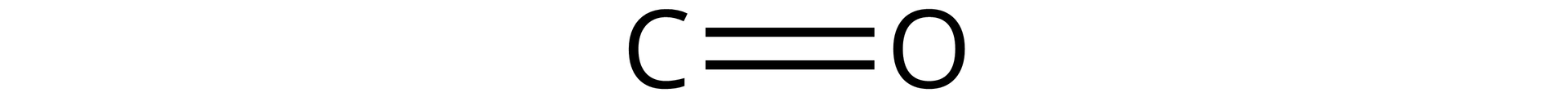 Ilustracja przedstawiająca wzór tlenku węgla(<math aria‑label="dwa">II), który to zbudowany jest z atomu węgla C połączonego za pomocą wiązania podwójnego z atomem tlenu O.