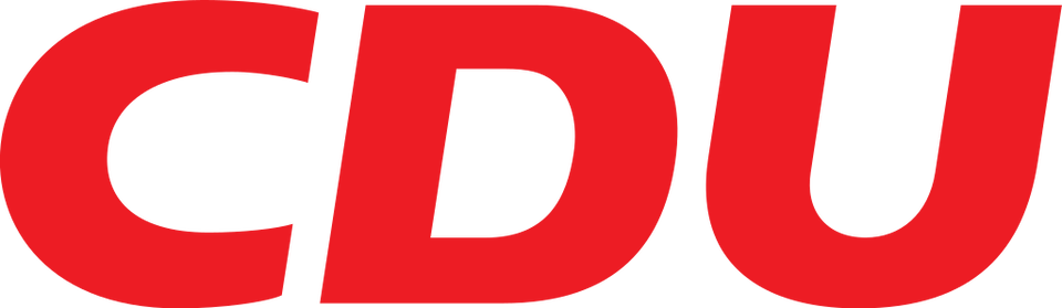 Ilustracja przedstawiająca logo partii politycznej. Tworzą je czerwone litery CDU.
