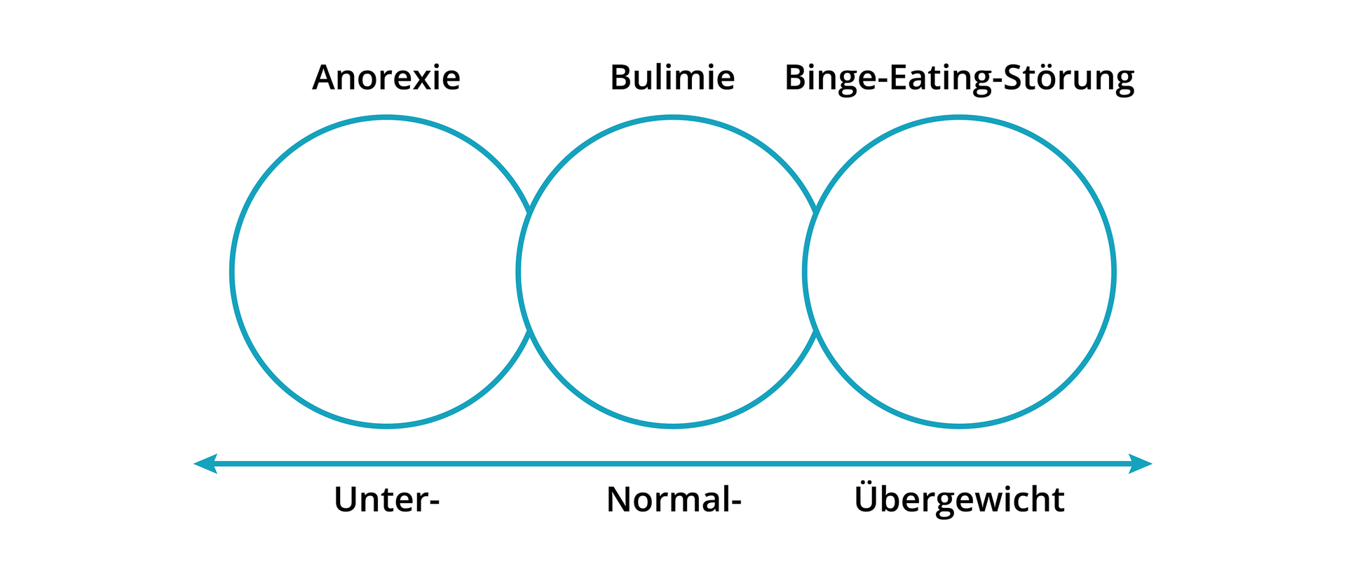 Widoczne są trzy nachodzące na siebie okręgi. Pod nimi widoczny jest odcinek, na którego końcach są strzałki skierowane odpowiednio w lewo i w prawo. Okręgi od lewej kolejno są podpisane jako: Anorexie, Bulimie, Binge‑Eating‑Störung Podpisy na odcinku umieszczone są pod okręgami. Od lewej kolejno są to: Unter, Normal, Übergewicht