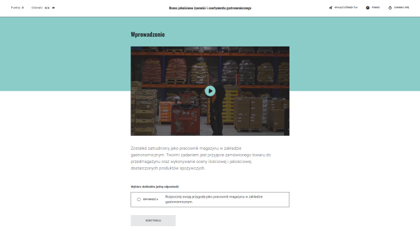 Widok ekranu interaktywnego narzędzia typu scenario‑based learning