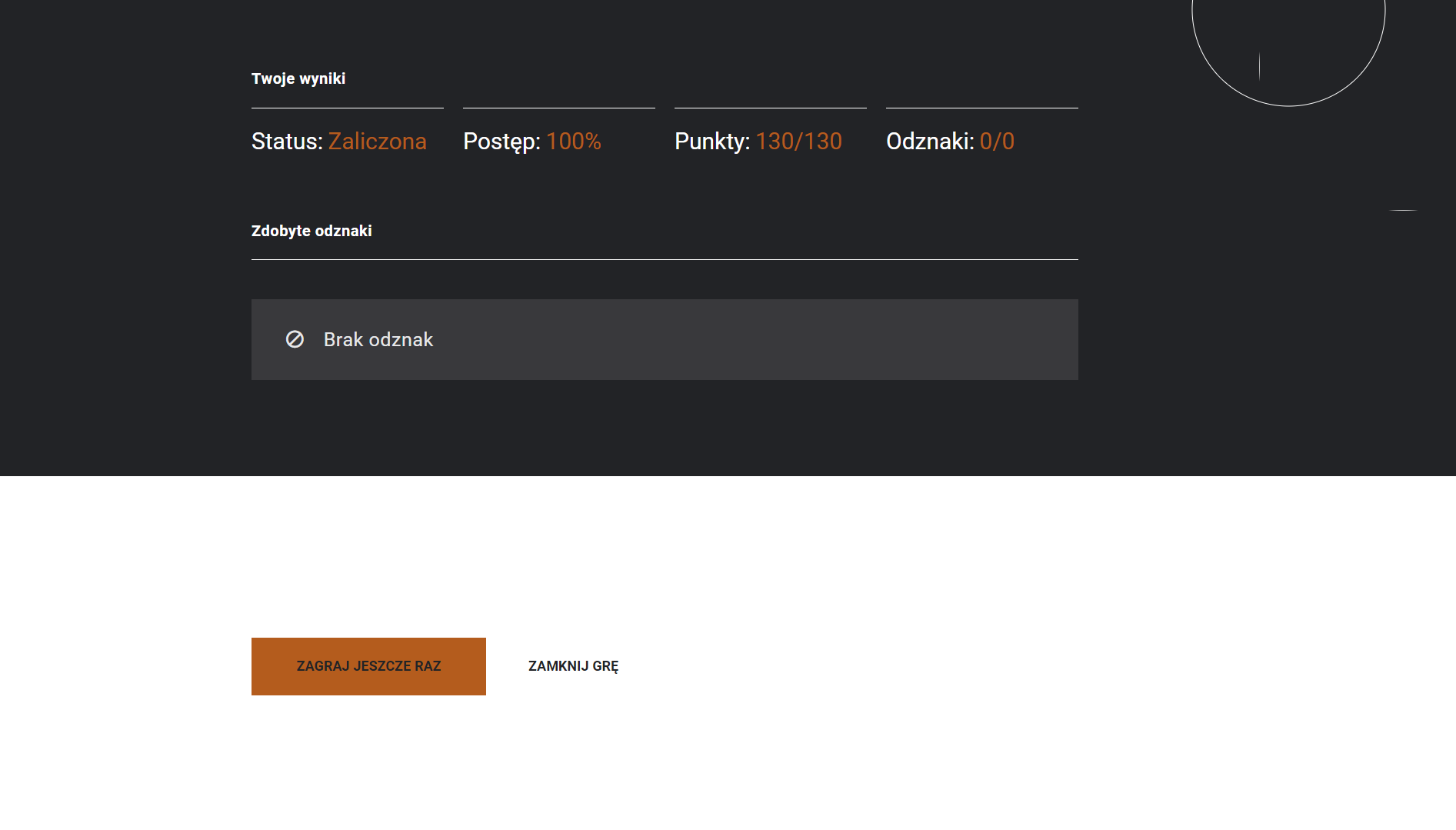 Ekran podsumowujący grę