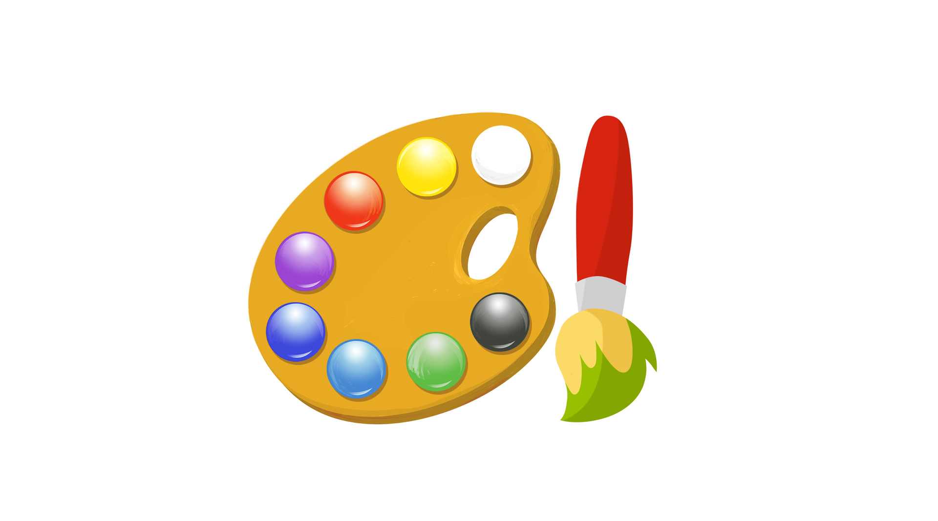 Na ilustracji znajdują się farby i pędzel.