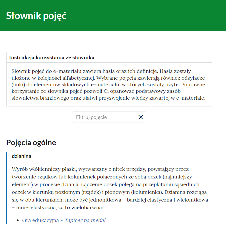 Przykładowy wygląd pojęcia w słowniku
