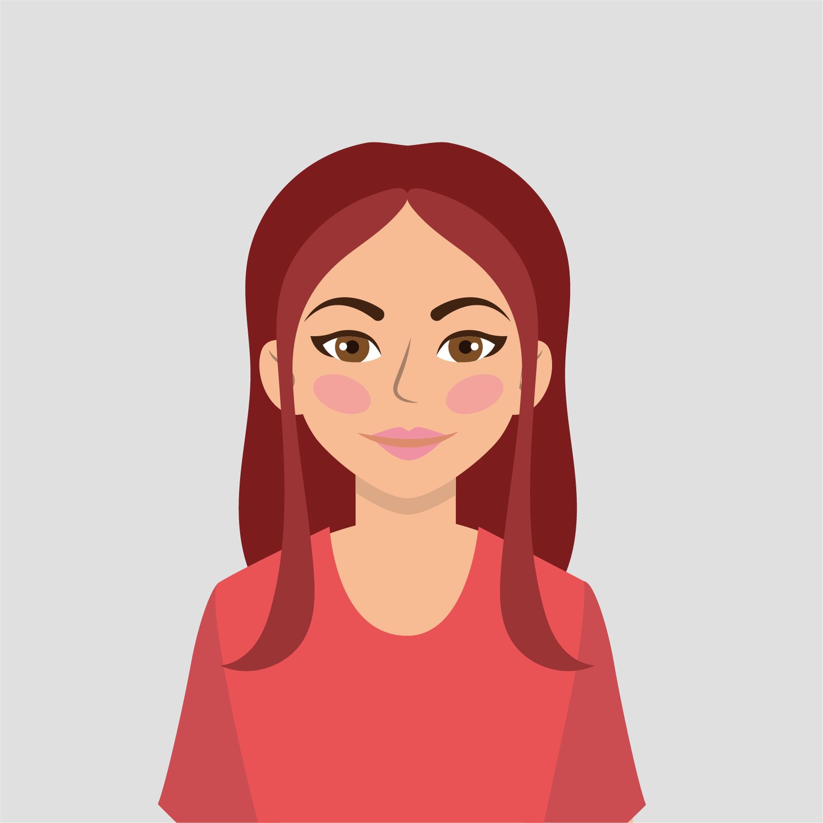 Ilustracja przedstawia kobietę o długich włosach i brązowych oczach w niebieskiej sukience.