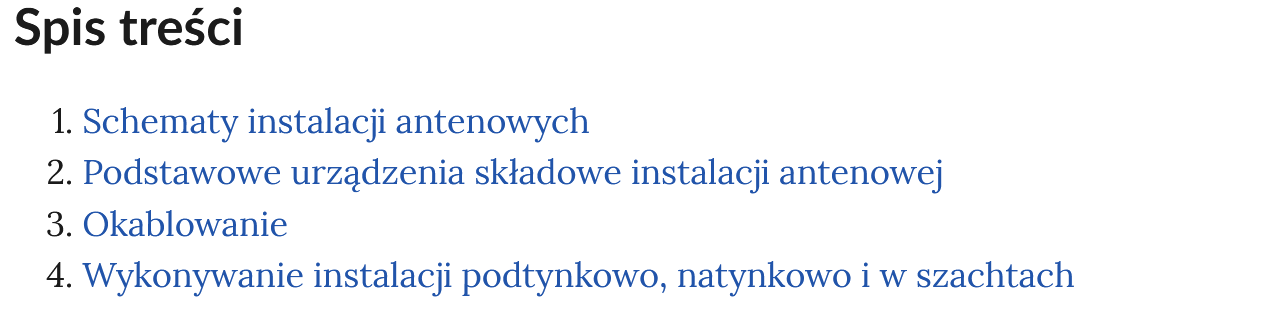 Ilustracja przedstawia spis treści multimedium. Spis składa się z ponumerowanych punktów, ułożonych jeden pod drugim. Punkty są cztery.