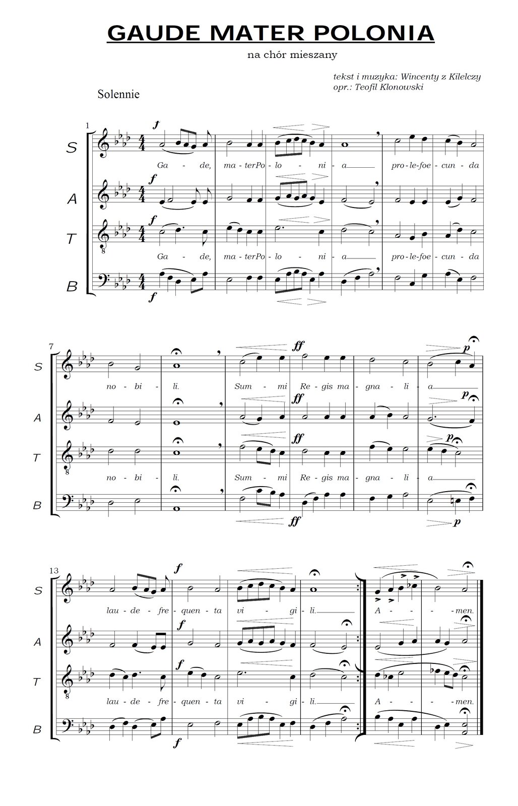 Fotografia przedstawia Gaude Mater Polonia – nuty na chór mieszany.