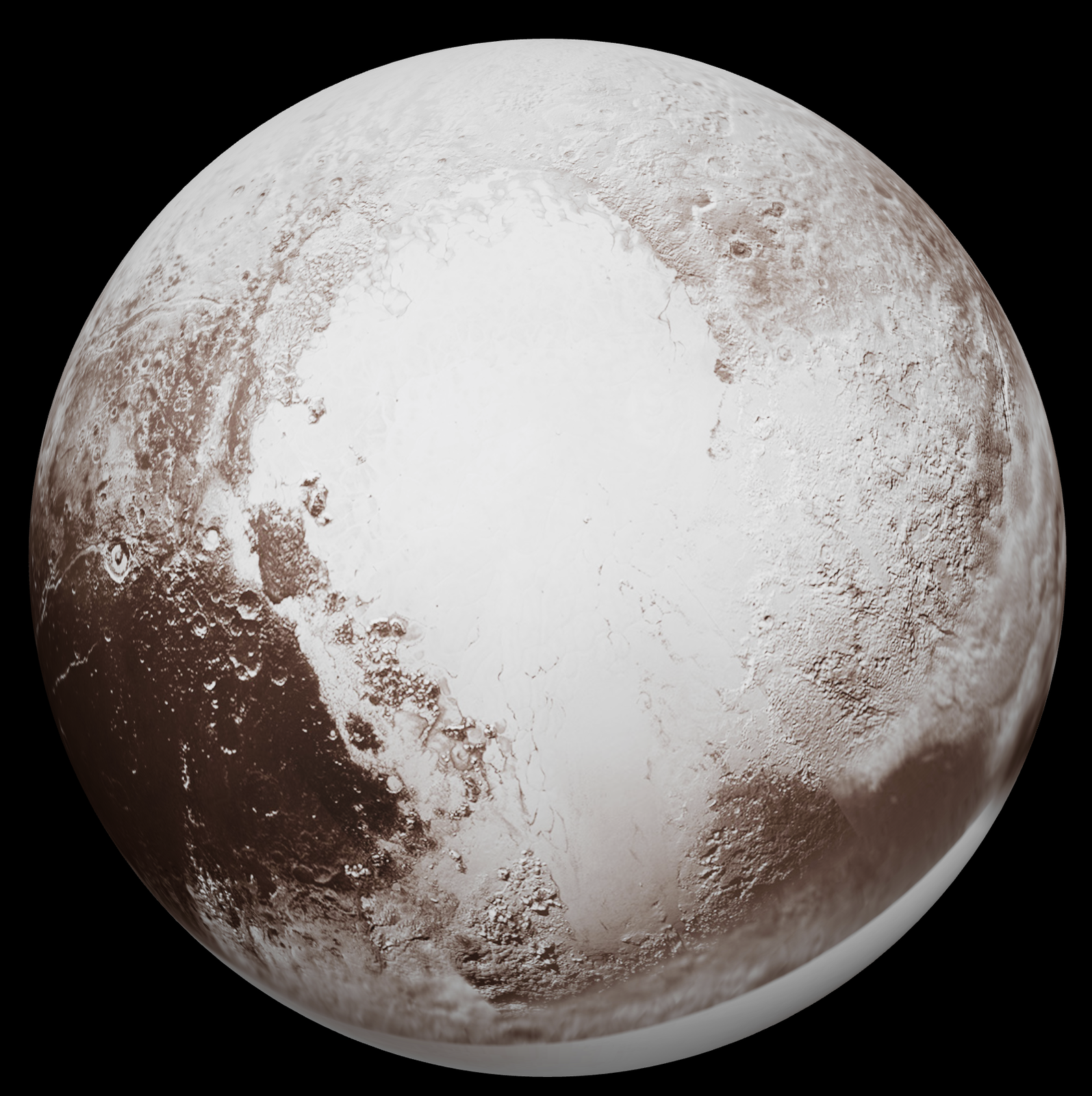 Modele 3D przedstawiają planety karłowate Pluton i Ceres. Modele te są tak zbudowane, że pozwalają przy użyciu myszki obracać planety i oglądać ich powierzchnię z każdej strony. Powierzchnia Plutona jest z jednej strony gładka i ma kolor jasnoszary, druga strona jest brunatno‑szara, usiana kraterami, które widoczne są jako nieregularne ciemniejsze kropki z jaśniejszymi obwódkami na jasnobrunatnym tle. Wrażenie struktury bogatej, niejednorodnej z przeważającym kolorem brunatnym.