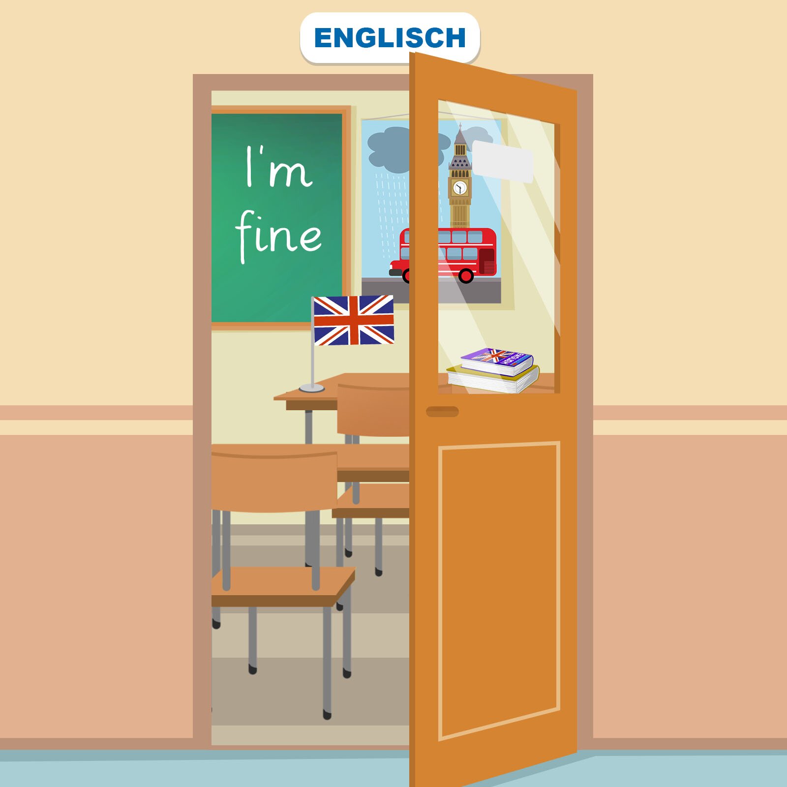 Ilustracja przedstawia klasę języka angielskiego. Na tablicy kreda zapisano angielskie słówka .