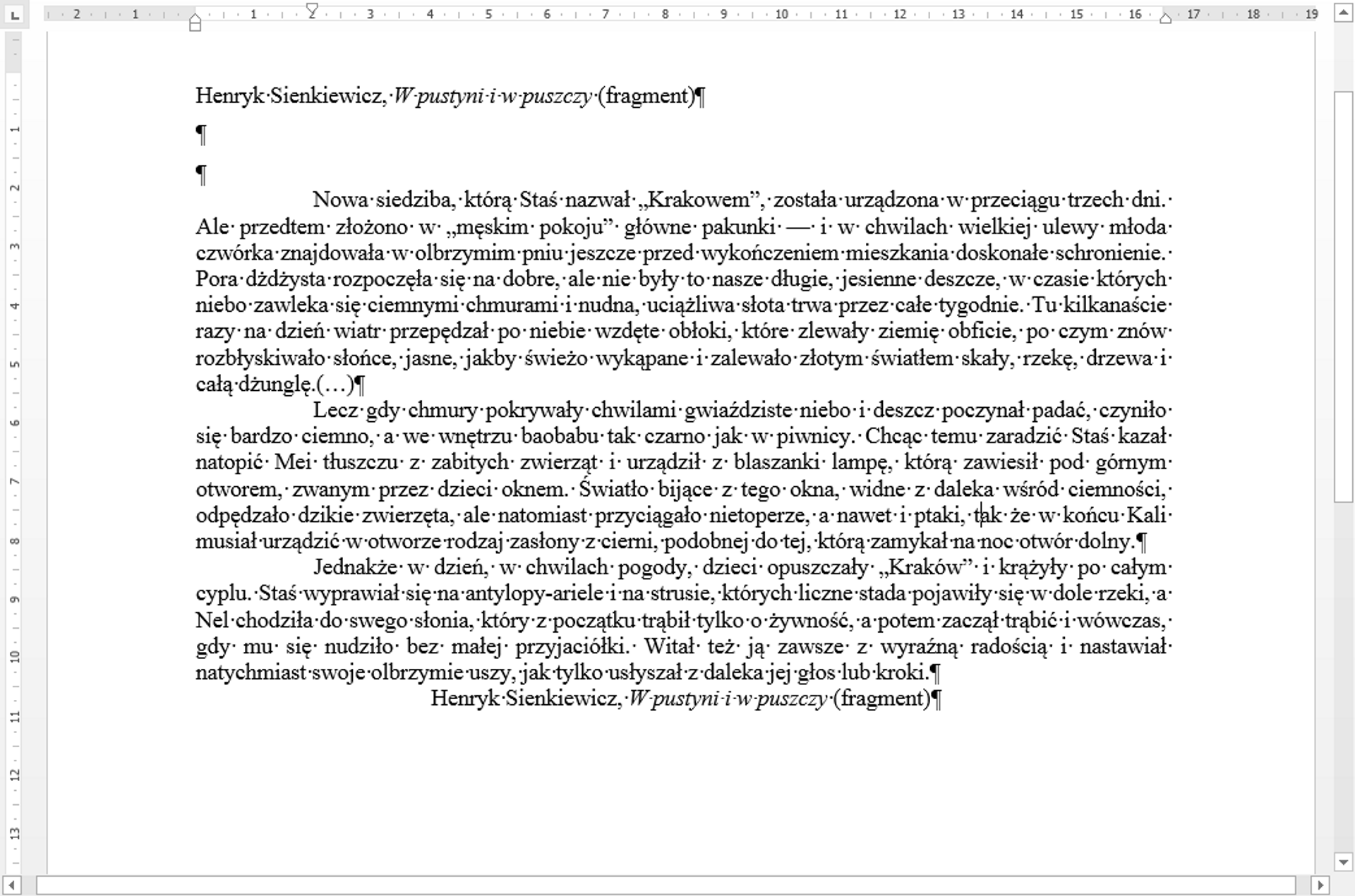 Zrzut dokumentu tekstowego z przykładowym rozwiązaniem do zadania