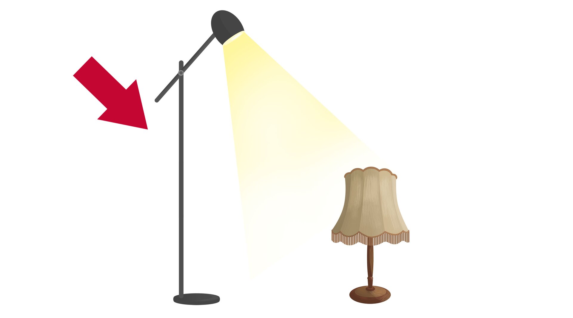 Na ilustracji znajdują się lampy, mała i duża. Strzałka wskazuje na dużą lampkę.