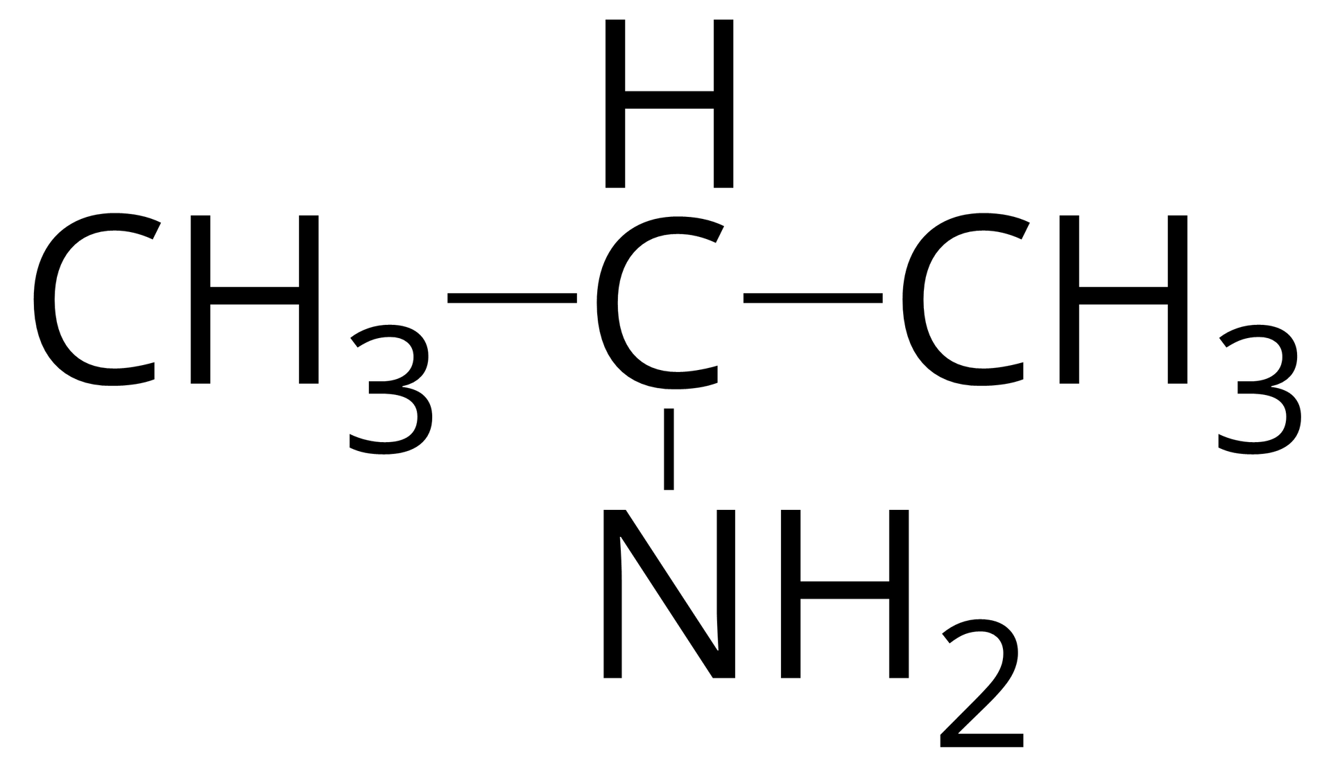 Ilustracja przedstawia wzór półstrukturalny: do atomu węgla przyłączone są dwie grupy CH3, atom wodoru i grupa NH2.