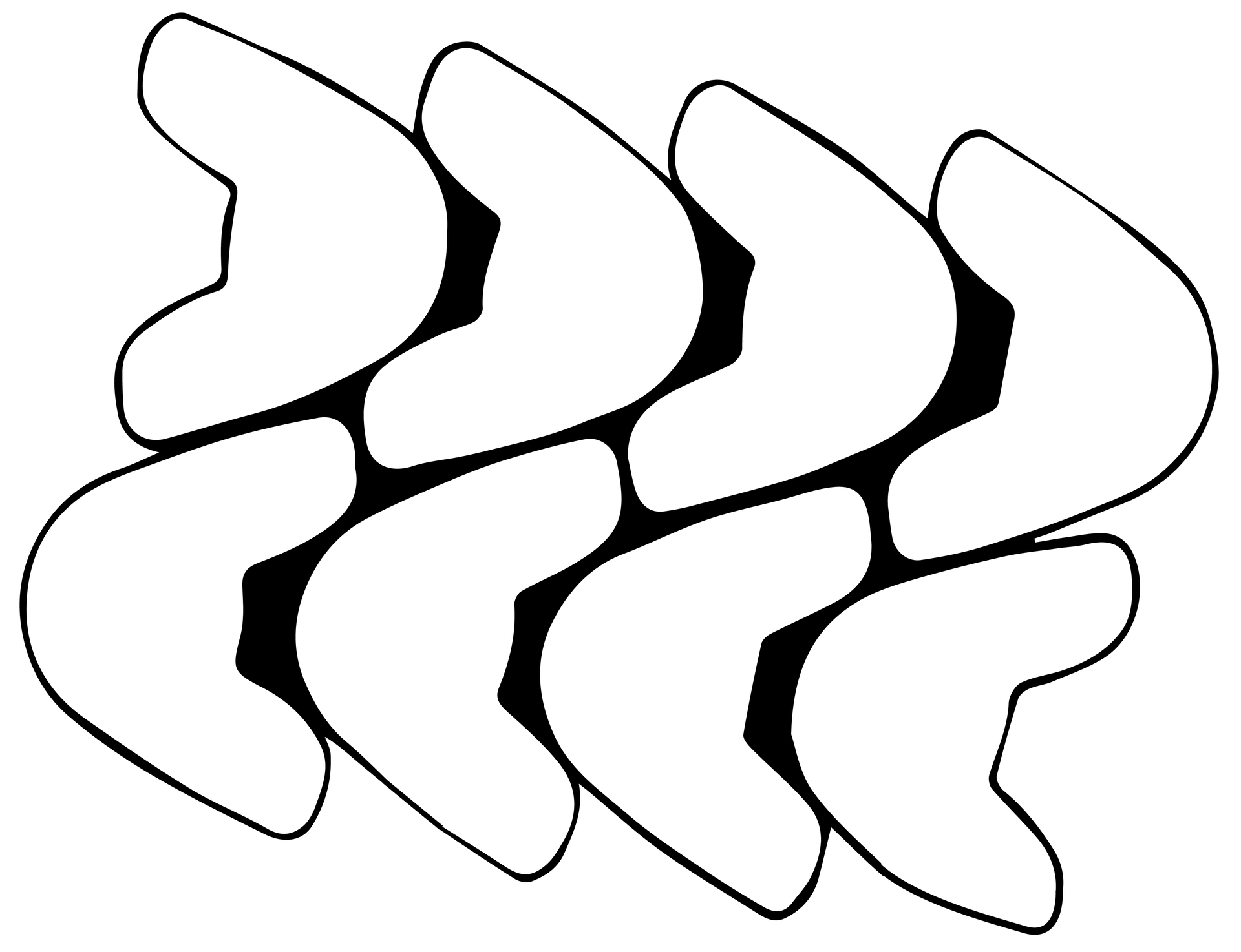 Rysunek ukazuje schemat złożony z ośmiu kształtów przypominających kielich tulipana, ułożonych w dwóch rzędach. W pierwszym rzędzie kształty te są skierowane "płatkami" w lewo, wszystkie cztery się ze sobą stykają. W drugim skierowane są w drugą stronę, również się ze sobą stykają. Oba rzędy są ze sobą ściśle połączone. Rysunek ukazuje równoległy system rozkroju skór wierzchnich. 
