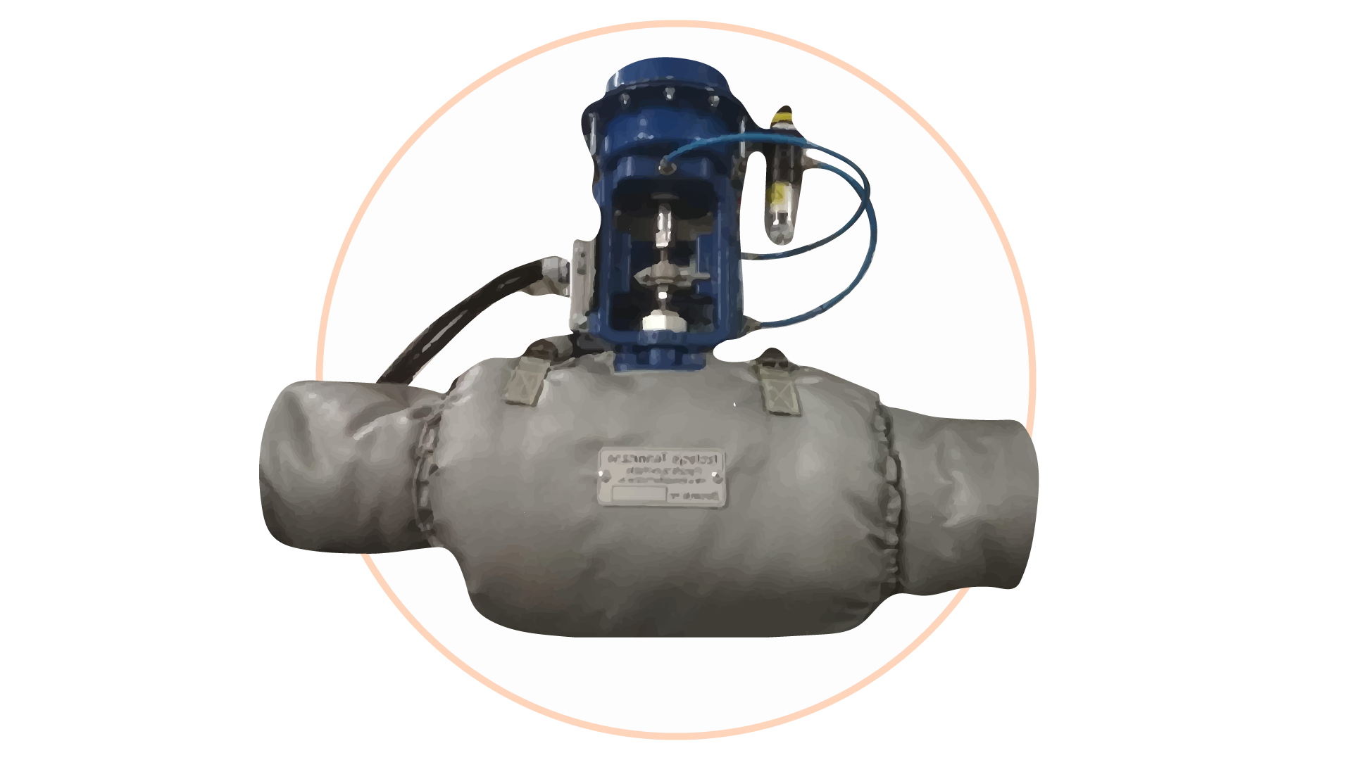 Grafika przedstawia poprawnie wykonaną izolację zimnochronną zaworu poziomego. Pozioma rura szczelnie pokryta jest izolacją. Pośrodku niej znajduje się zabudowany zawór. 