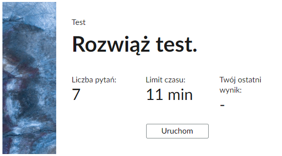 Przykładowy wygląd ekranu startowego testu