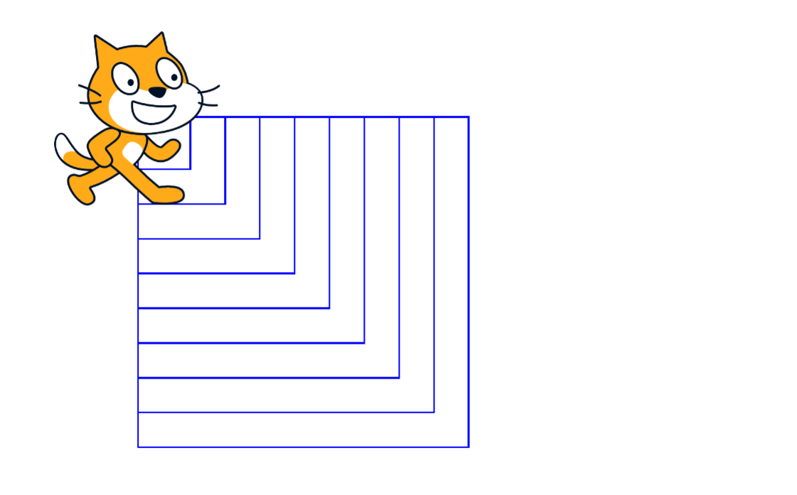 Rysunek przedstawia kwadrat z wieloma mniejszymi kwadratami wewnątrz. Kwadraty ułożone są tak, że mają jeden wspólny wierzchołek.
