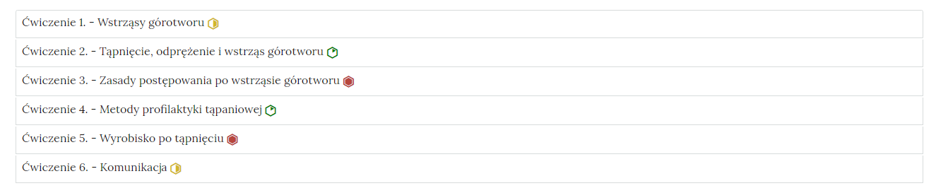 Przykładowy wygląd zakładek zawierających interaktywne materiały sprawdzające