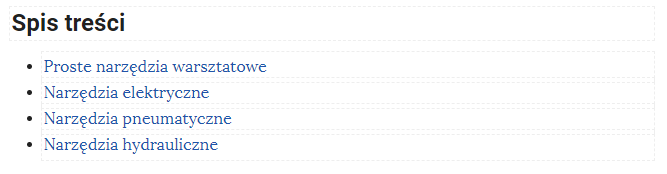Grafika przedstawia przykładowy wygląd zakładek w atlasie interaktywnym. U góry nagłówek spis treści, a poniżej kilka tytułów do wyboru.