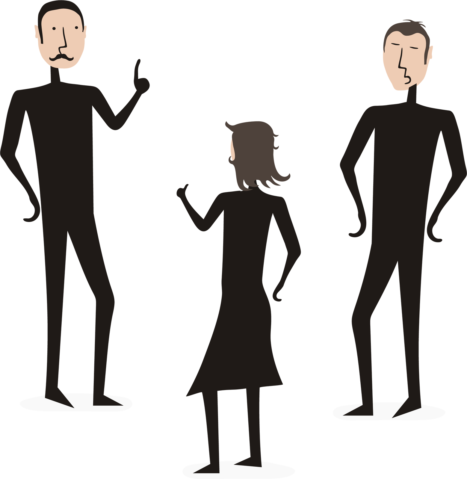 Rysunek pokazujący pracę zespołową. Trzy osoby - dwóch mężczyzn i kobieta, o czymś rozmawiają. Pani i jeden z panów gestykulują.