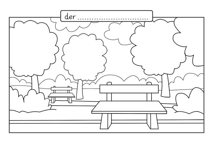 Ilustracja przedstawia ławkę w parku.